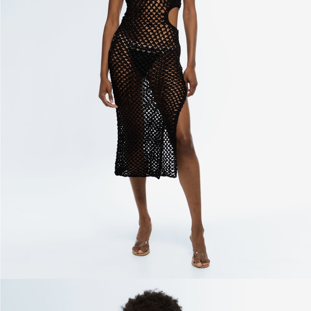 Sādh black crochet cut out long dress